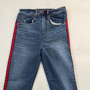 Abercrombie Fitch Ultra High Rise Super Skinny Ankle Jeans Red Stripe Raw Hem 26